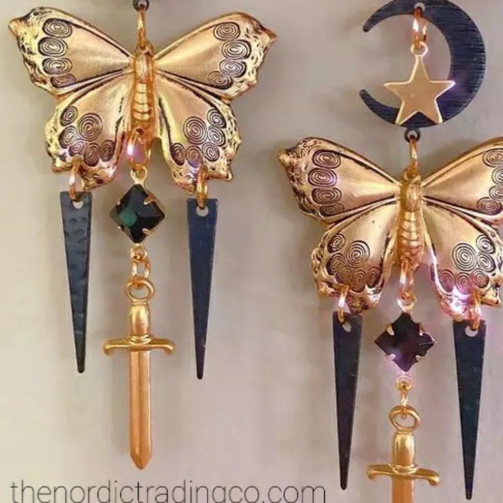 Women's Butterfly Goddess Earrings Gold Tone Black Moon Accents Jewelry Gifts
